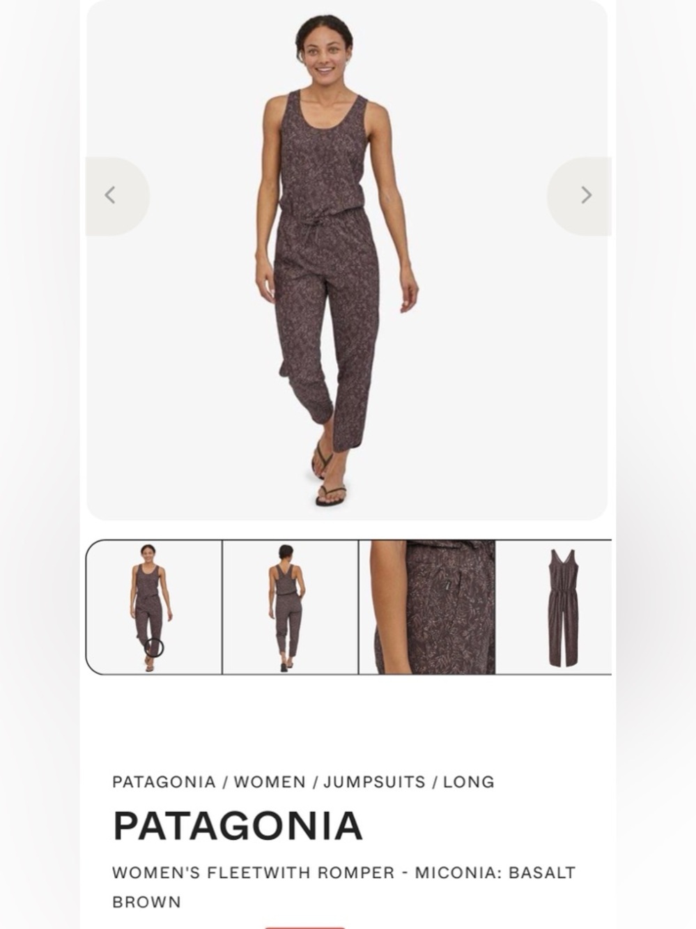 Patagonia Women's Tank Jumpsuit in Dark Brown Print